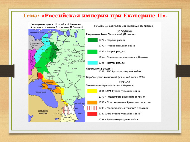 Тема:  «Российская империя при Екатерине II » . 