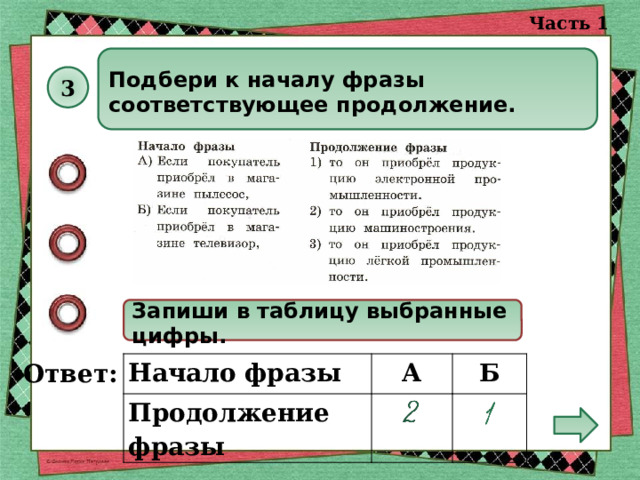 Запишите таблицу выбранные цифры под. Подбери к началу фразы соответствующее продолжение.