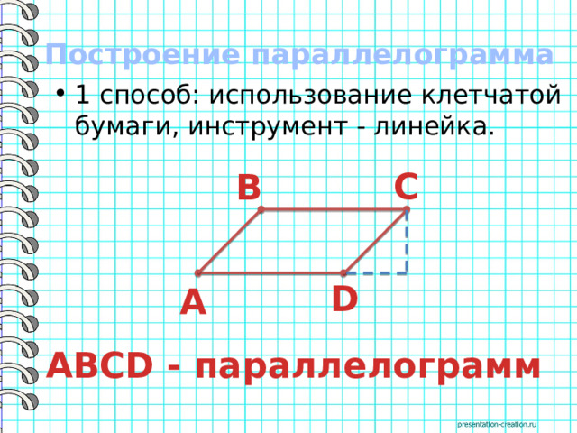 Построение параллелограмма с помощью циркуля и линейки презентация