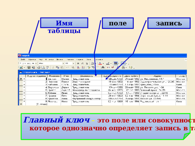 Запись поле записи содержат