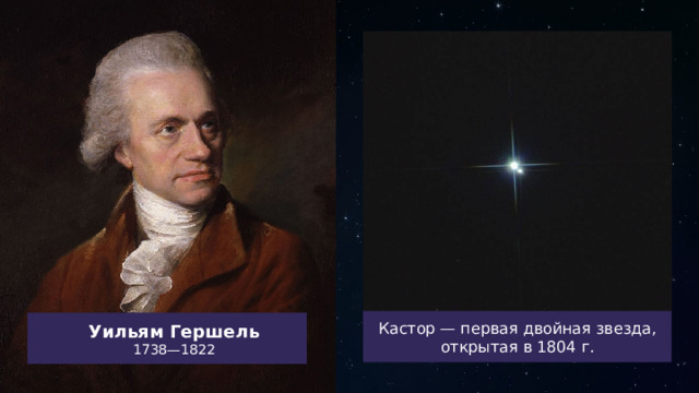 Кастор — первая двойная звезда, открытая в 1804 г. Уильям Гершель 1738—1822  