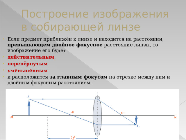 Действительно уменьшенное перевернутое. Действительное перевернутое уменьшенное. Построение изображения в системе двух собирающих линз. Изображение стрелки в собирающей линзе. Построение действительного уменьшенного перевернутого изображения.