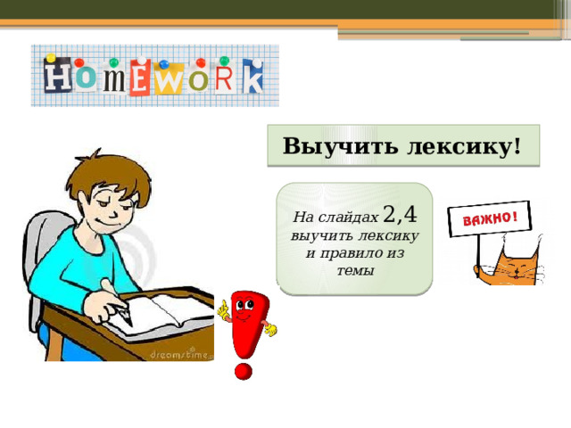  Выучить лексику! На слайдах 2,4 выучить лексику и правило из темы 