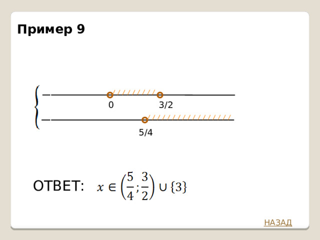 Пример 9 0 3/2 5/4 ОТВЕТ: НАЗАД 