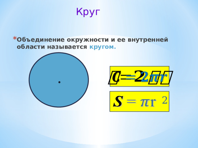 Круг Объединение окружности и ее внутренней области называется кругом.     2   