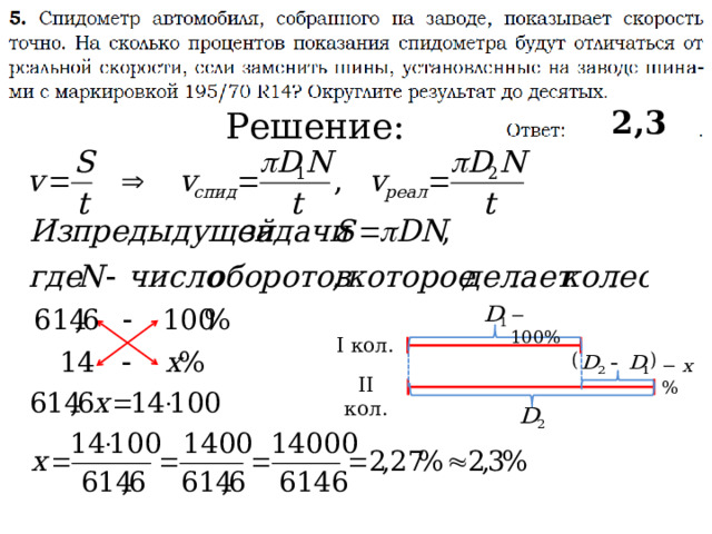 2,3 Решение: − 100% I кол. − x % II кол. 10 
