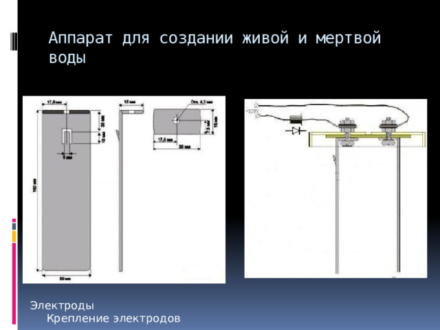 Аппарат для создании живой и мертвой воды Электроды Крепление электродов 