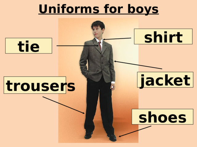 Uniforms for boys shirt tie jacket trousers shoes 