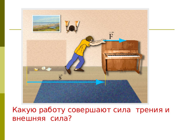 Какую работу совершают сила трения и внешняя сила? 