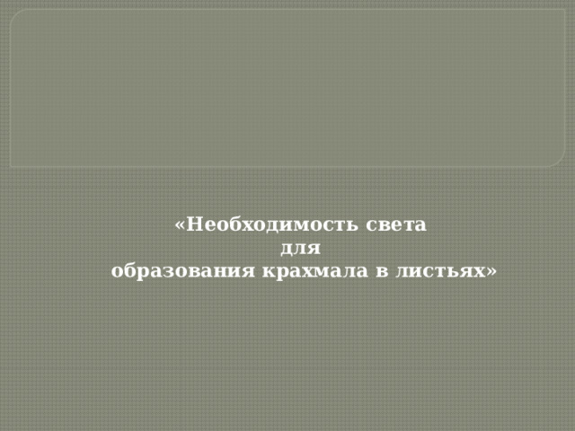 «Необходимость света  для  образования крахмала в листьях »                                                           