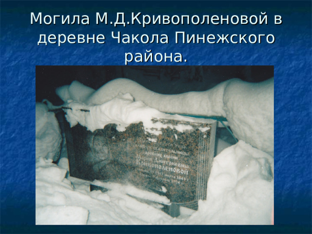 Могила М.Д.Кривополеновой в деревне Чакола Пинежского района. 