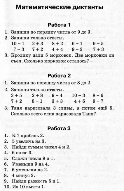 Математические диктанты 1 класс