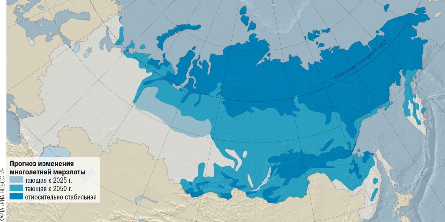 Распространение вечной мерзлоты в россии карта