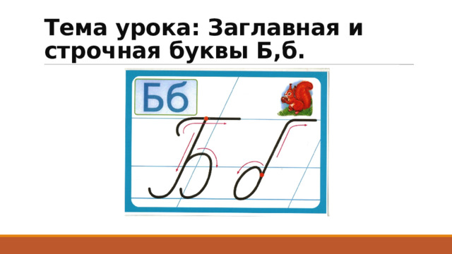 Тема урока: Заглавная и строчная буквы Б,б. 