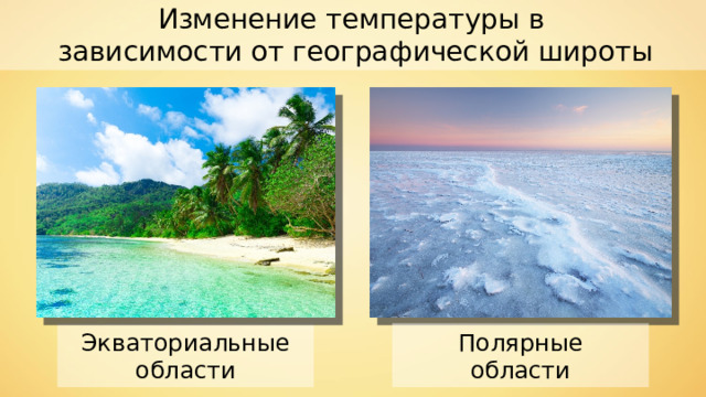Изменение температуры в зависимости от географической широты Экваториальные области Полярные области 