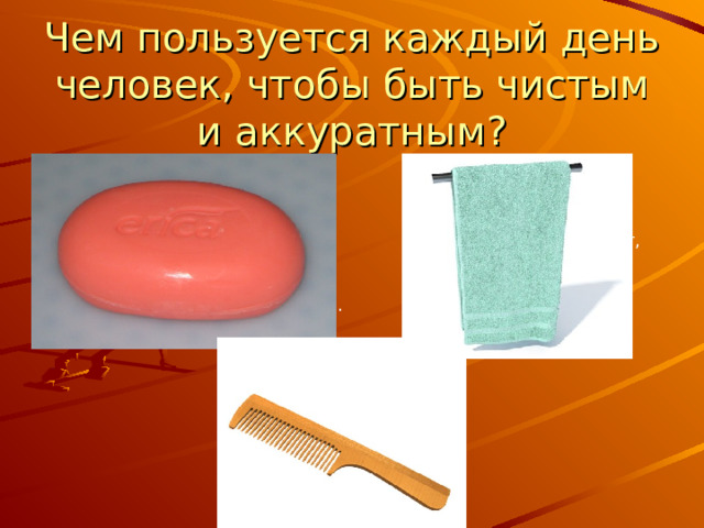 Чем пользуется каждый день человек, чтобы быть чистым и аккуратным? 