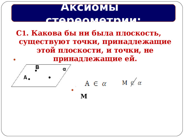 Изобразите прямую и точки принадлежащие. Какова бы ни была плоскость существуют точки. Условия существования плоскости. Через две параллельные прямые можно провести единственную плоскость. Плоскость (геометрия).