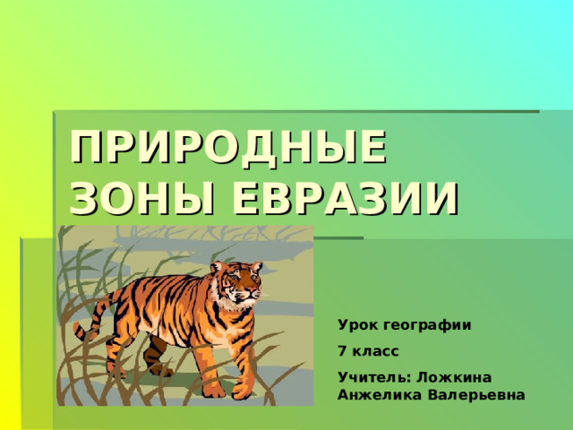 ПРИРОДНЫЕ ЗОНЫ ЕВРАЗИИ Урок географии 7 класс Учитель: Ложкина Анжелика Валерьевна 