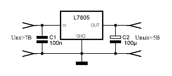 Схема подключения стабилизатора l7805