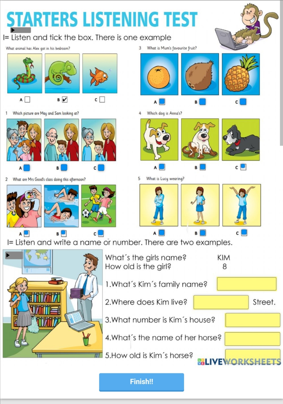 Esl listening. Starters Listening Test. Listening for Starters. LIVEWORKSHEET Listening. Listening for Starters download.