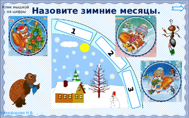 1 2 3 Клик мышкой  на цифры Назовите зимние месяцы. 