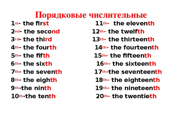 Ordinal numbers презентация