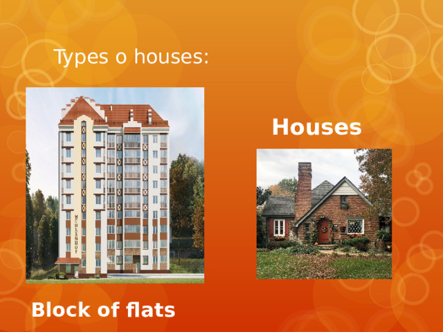 Types o houses: Houses  Block of flats 