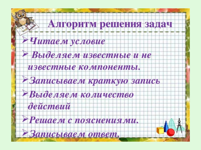 Запиши выделенное. Алгоритм решения задачи по математике 1 класс школа России. План решения задачи в начальной школе.