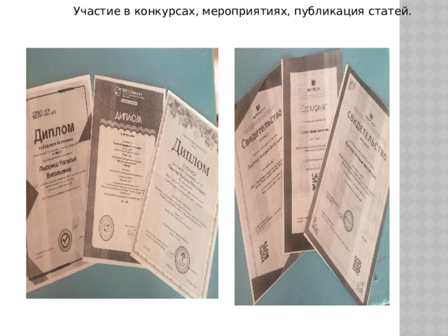 Участие в конкурсах, мероприятиях, публикация статей.  