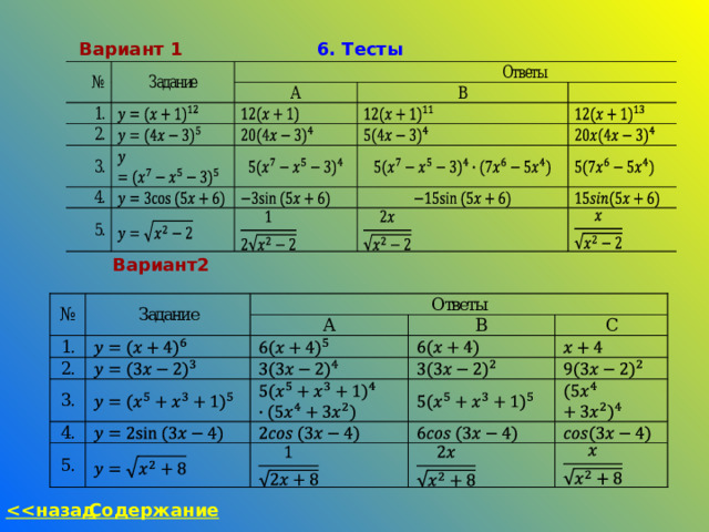 Вариант 1 6. Тесты Вариант2  назад Содержание 