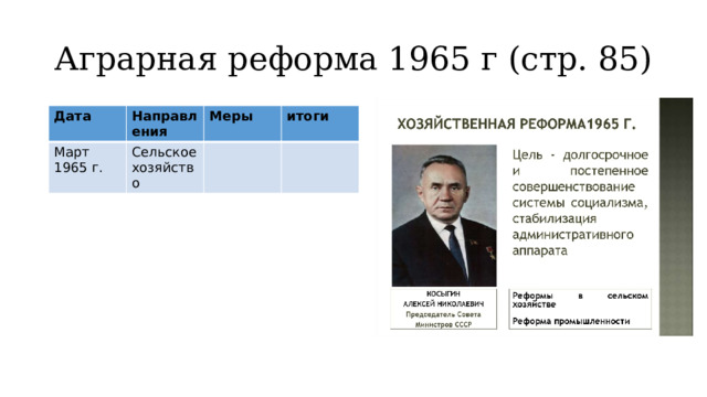 Аграрная реформа 1965 и ее результаты. Аграрная реформа 1965 г. Результаты аграрной реформы 1965. Экономическая политика 1970-2000. Аграрная реформа 1965 картинки.