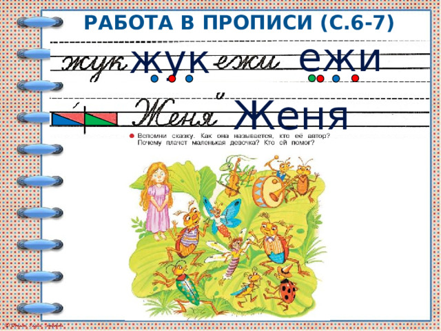 Работа в прописи (с.6-7) ежи жук Женя 