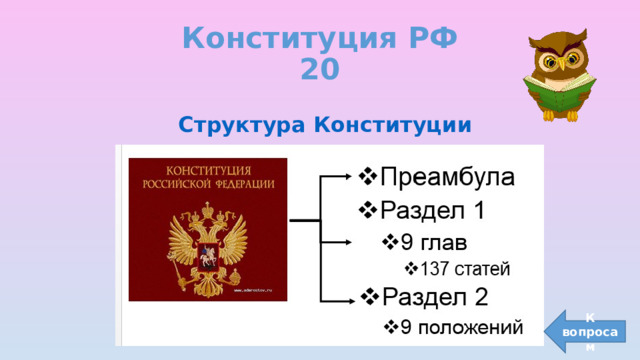 Конституция РФ  20 Структура Конституции К вопросам 
