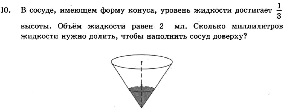 Объем сосуда имеющего форму конуса