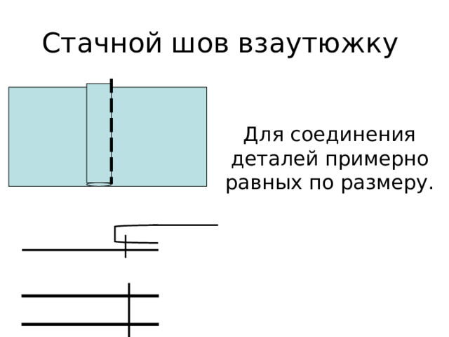Стачной шов взаутюжку Для соединения деталей примерно равных по размеру. 