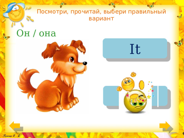 Посмотри, прочитай, выбери правильный вариант Он / она It She 