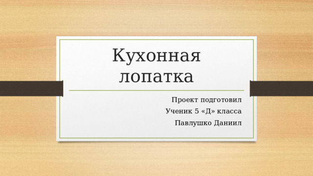 Кухонная лопатка Проект подготовил Ученик 5 «Д» класса Павлушко Даниил 