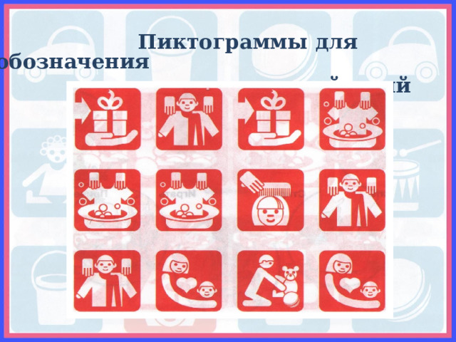   Пиктограммы для обозначения  слов – действий   