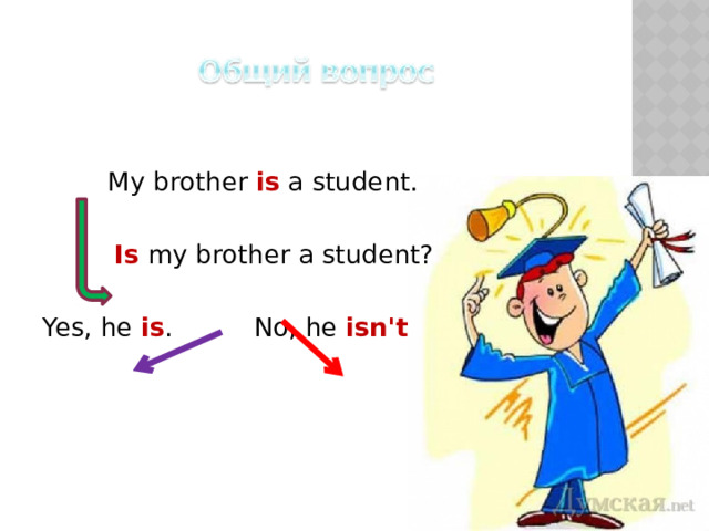   My brother is a student.  Is my brother a student? Yes, he is . No, he isn't 