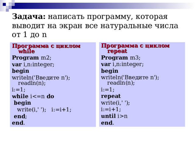 Общий вид цикла Принцип работы: выполняется тело цикла. Если  истинно, то выполнение цикла завершится. Если  ложно, то снова выполняется тело цикла 