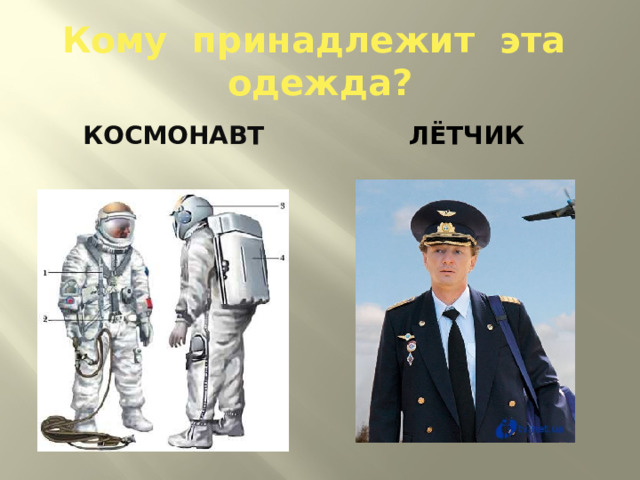 Кому принадлежит эта одежда? космонавт лётчик 