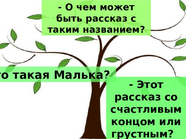 - О чем может быть рассказ с таким названием? Кто такая Малька? - Этот рассказ со счастливым концом или грустным? 