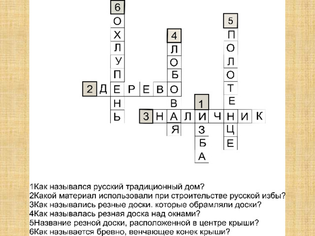 Кроссворд «Русская изба» 