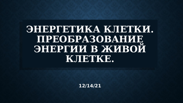Энергетика клетки. преобразование энергии в живой клетке.   12/14/21 