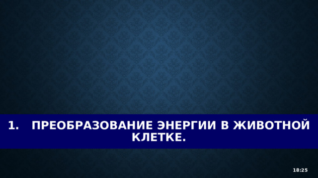 1.  Преобразование энергии в животной клетке. 18:25 