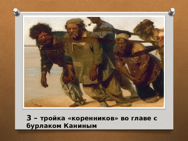 3 – тройка «коренников» во главе с бурлаком Каниным  