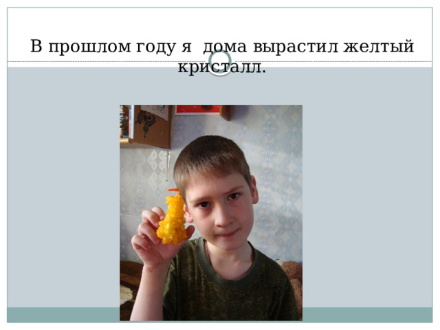 В прошлом году я дома вырастил желтый кристалл. 