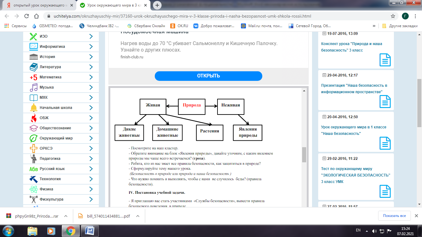 Урок окружающего мира 3 класс по теме 