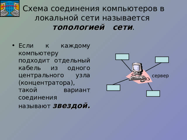 Схема соединения компьютеров в сети называется