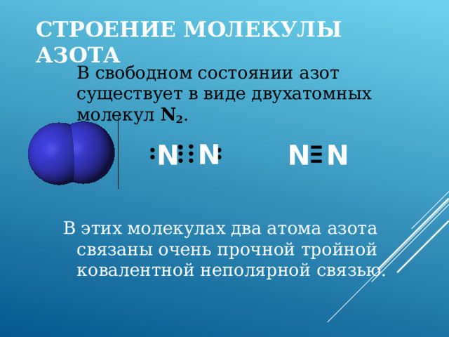 Состав строение азота. Молекула азота. Строение атома и молекулы азота. Ковалентная связь в молекуле азота. Модель молекулы азота.